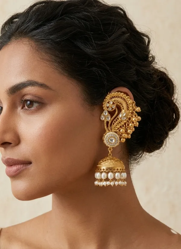 Antique_Gold_Peacock_Design_Jhumka_Earrings_With_Pearl_Drops_For_Women