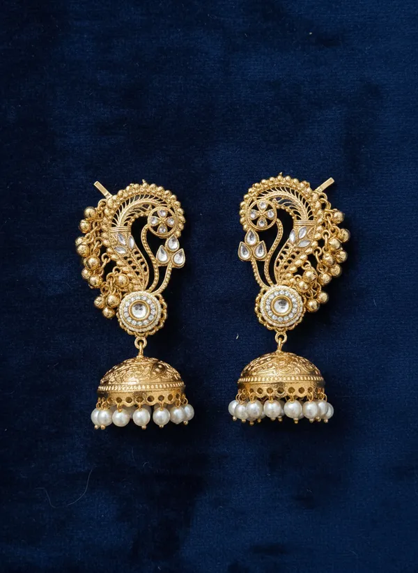 Antique_Gold_Peacock_Design_Jhumka_Earrings_With_Pearl_Drops_For_Women