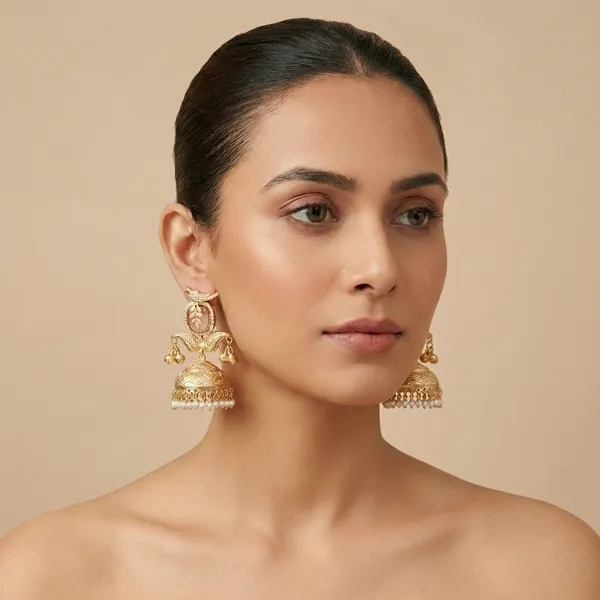 Pink_And_Gold_Traditional_Tone_Jhumka_Earrings_With_Stone_Pearl_Danglers_For_Women