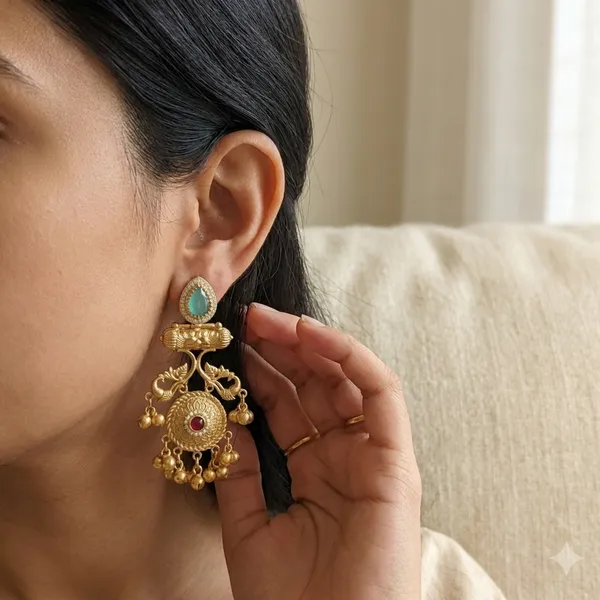 Turquoise_And_Gold_Traditional_Toned_Temple_Earrings_With_Stone_Ghungroo_Danglers_For_Women