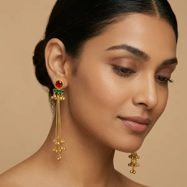 Red_And_Green_Gold_Traditional_Toned_Dangle_Earrings_With_Stones_For_Women