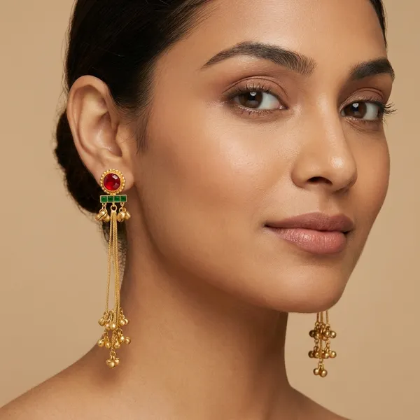 Red_And_Green_Gold_Traditional_Toned_Dangle_Earrings_With_Stones_For_Women