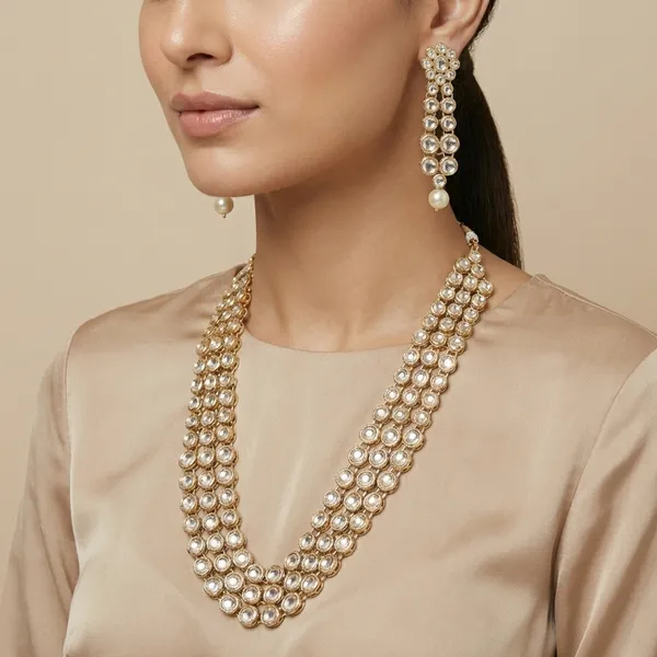 Gold_And_White_Elegant_Kundan_Pearl_Multi_Strand_Necklace_Set_With_Earrings_Maang_Tikka_For_Women