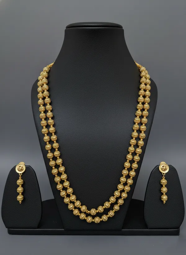 Gold_Golden_Beaded_Double_Layer_Necklace_Set_With_Matching_Earrings_For_Women