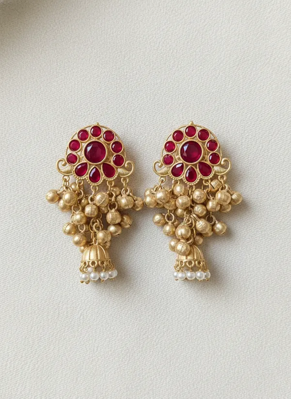 Ruby_Red_And_Gold_Traditional_Toned_Stone_Jhumka_Earrings_With_Pearl_Beads_For_Women