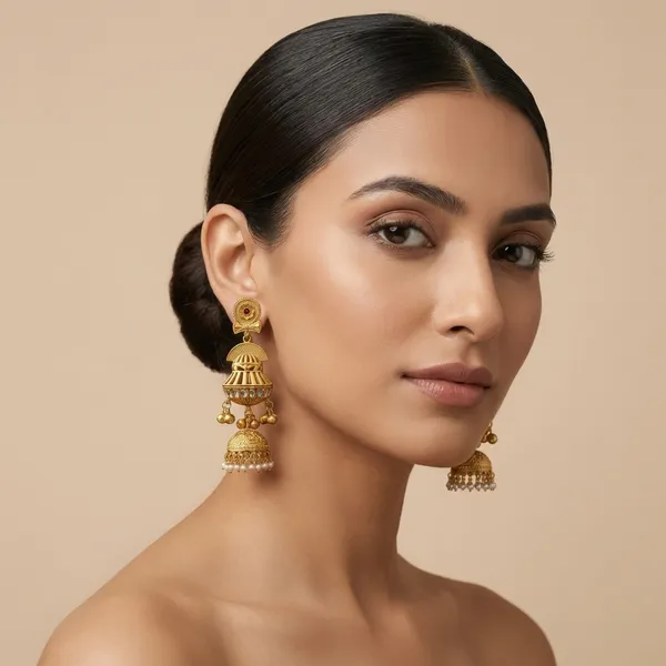 Gold_And_White_Traditional_Toned_Jhumka_Earrings_With_Pearl_Drops_For_Women