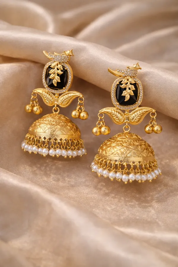Black_And_Gold_Traditional_Golden_Jhumka_Earrings_With_Stone_Pearl_Drops_For_Women
