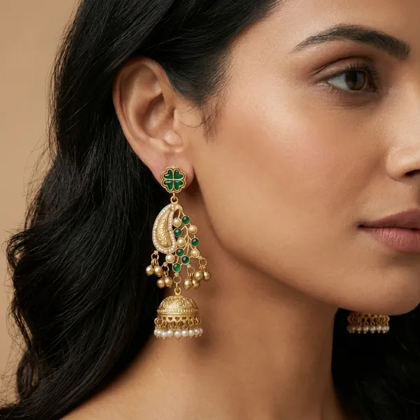 Green_And_Gold_Antique_Plated_Kundan_Jhumka_Earrings_With_Stones_Pearl_Danglers_For_Women