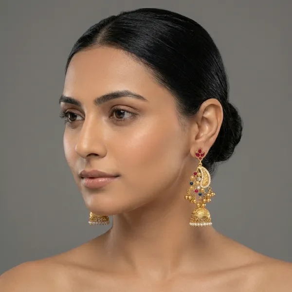 Ruby_And_Blue_Gold_Traditional_Plated_Jhumka_Earrings_With_Stone_Embellishments_For_Women