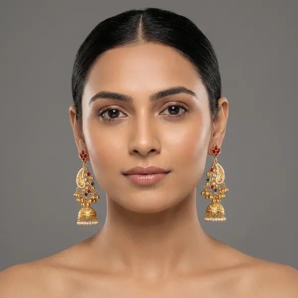 Ruby_And_Blue_Gold_Traditional_Plated_Jhumka_Earrings_With_Stone_Embellishments_For_Women