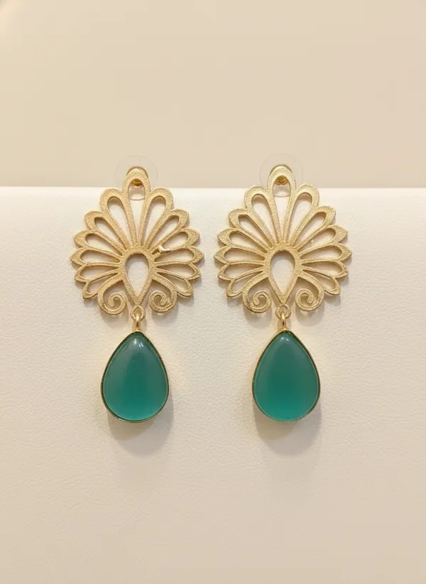 Teal_Teardrop_Filigree_Earrings_For_Women