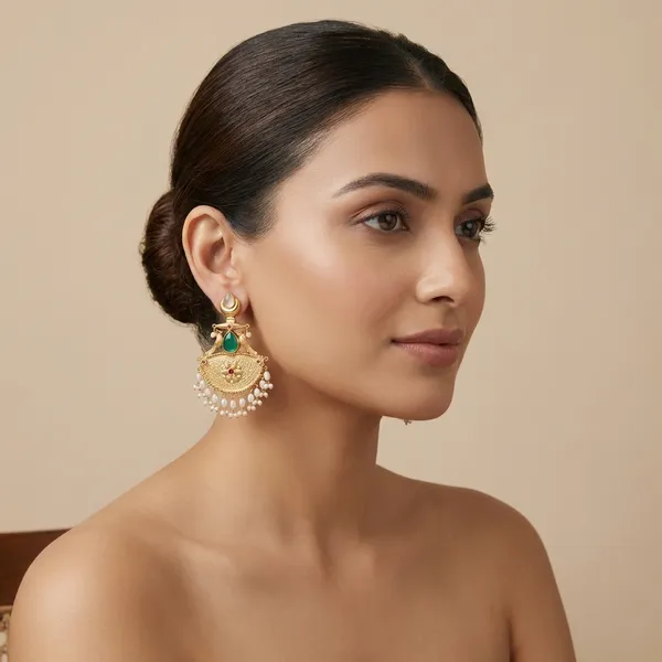 Emerald_And_Ruby_Gold_Traditional_Temple_Earrings_22_K_Plated_With_Emerald_Pearl_For_Women