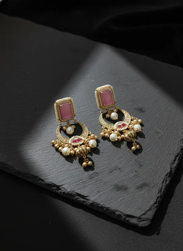 Pink_And_Gold_Traditional_Stone_Chandbali_Earrings_With_Pearl_Ghungroo_Drops_For_Women