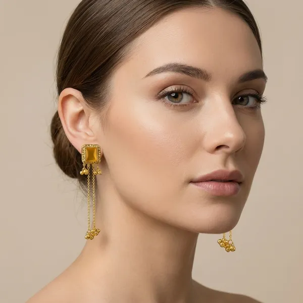 Amber_And_Gold_Elegant_Toned_Stone_Drop_Earrings_With_Chain_Danglers_For_Women