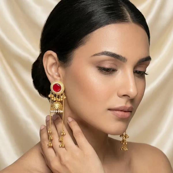 Red_And_Gold_Traditional_Toned_Stone_Jhumka_Earrings_With_Long_Chain_Danglers_For_Women