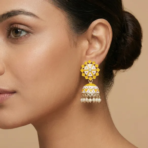 Gold_And_White_Traditional_Tone_Kundan_Jhumka_Earrings_With_Pearl_Drops_For_Women