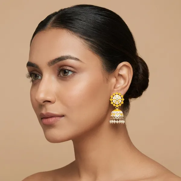 Gold_And_White_Traditional_Tone_Kundan_Jhumka_Earrings_With_Pearl_Drops_For_Women