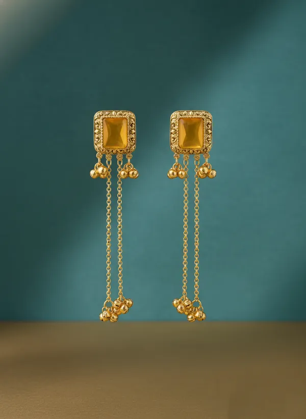 Amber_And_Gold_Elegant_Toned_Stone_Drop_Earrings_With_Chain_Danglers_For_Women