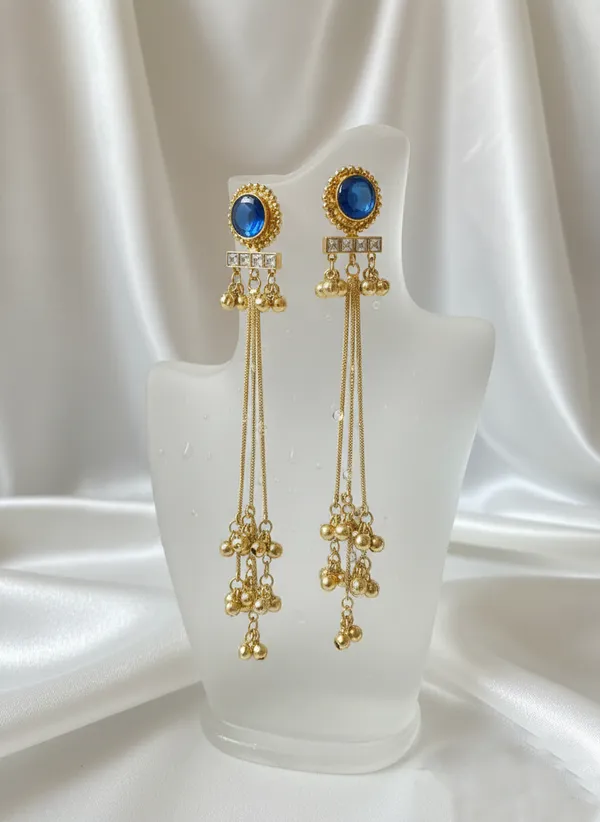 Blue_And_Gold_Stone_Toned_Long_Chain_Tassel_Earrings_For_Women