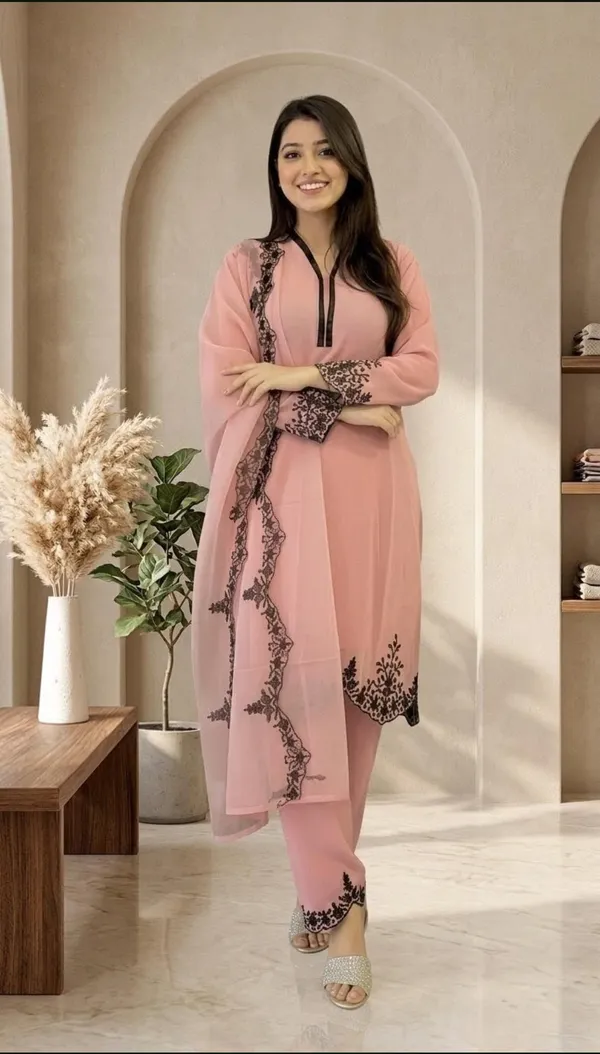 Peach_Georgette_With_Embroidery_Kurti_Set_For_Women