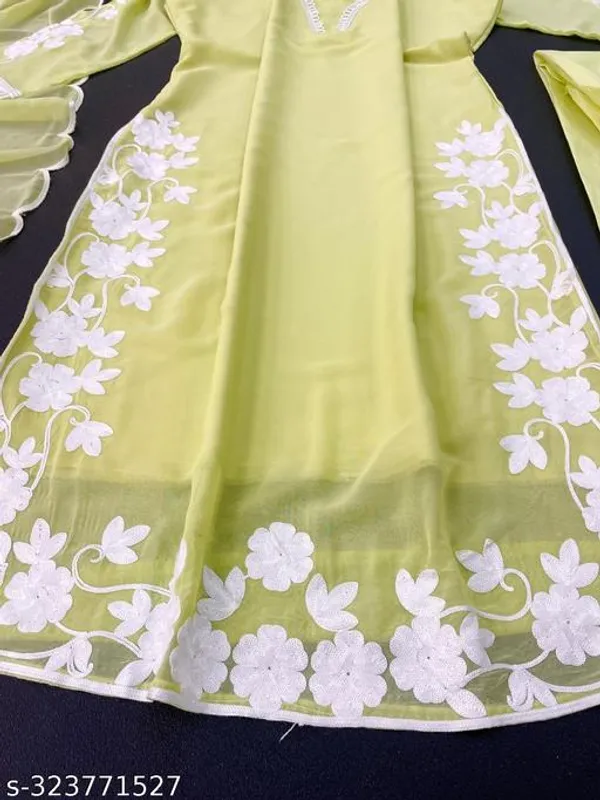 Green_Faux_Georgette_With_Chikankari_Embroidery_With_Cotton_Blend_Kurti_Set_For_Women
