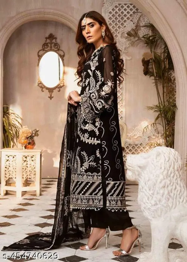 Black_Georgette_With_Chikankari_Embroidery_Kurta_Set_For_Women