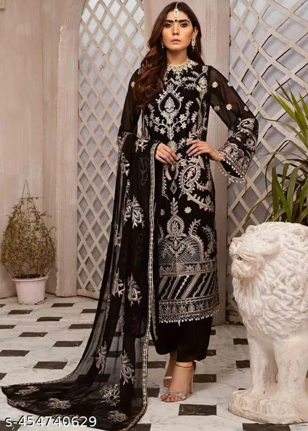 Black_Georgette_With_Chikankari_Embroidery_Kurta_Set_For_Women