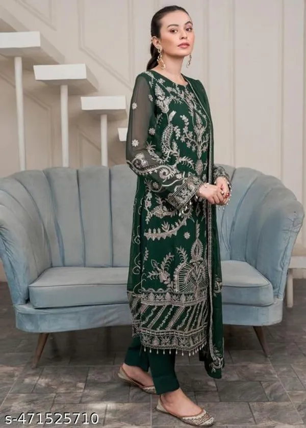Green_Georgette_With_Chikankari_Hand_Embroidery_Kurta_Set_For_Women