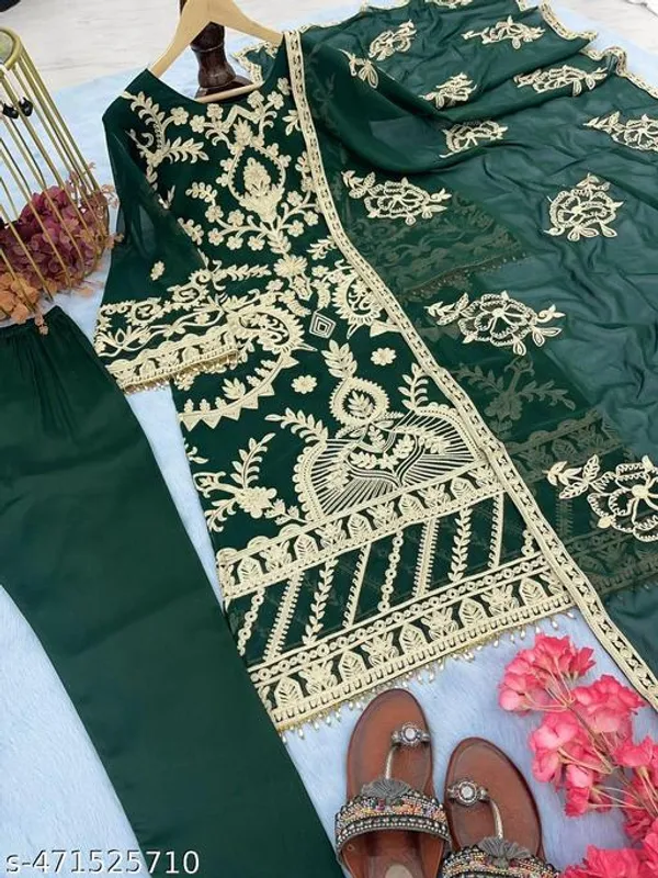 Green_Georgette_With_Chikankari_Hand_Embroidery_Kurta_Set_For_Women