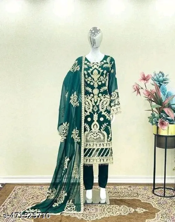 Green_Georgette_With_Chikankari_Hand_Embroidery_Kurta_Set_For_Women