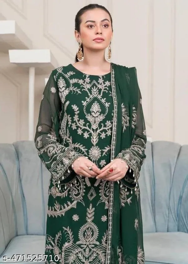 Green_Georgette_With_Chikankari_Hand_Embroidery_Kurta_Set_For_Women