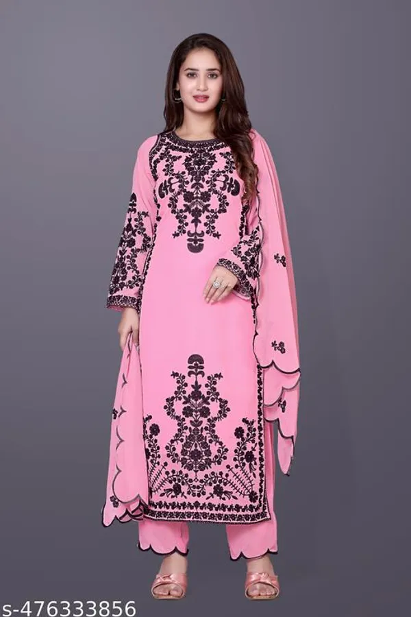 Pink_Georgette_With_Embroidery_(Printed)_Kurti_Set_For_Women