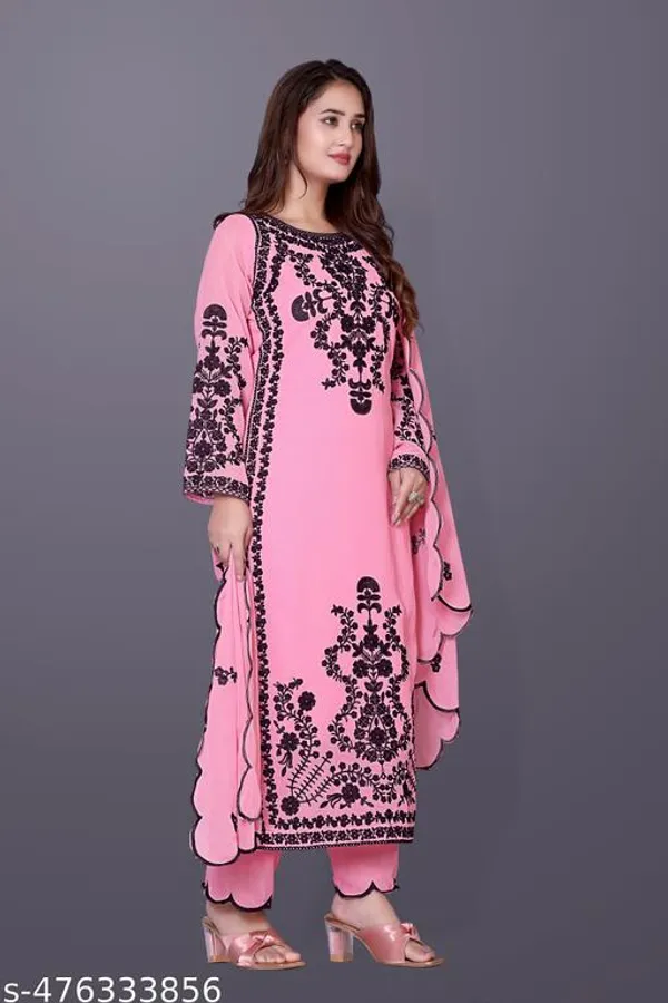 Pink_Georgette_With_Embroidery_(Printed)_Kurti_Set_For_Women
