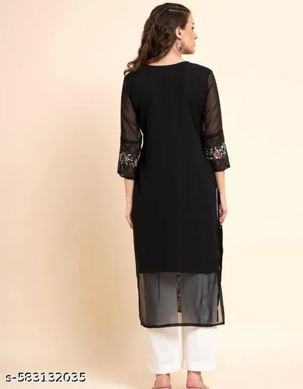 Black_Faux_Georgette_With_Chikankari_Embroidery_Kurti_Set_For_Women