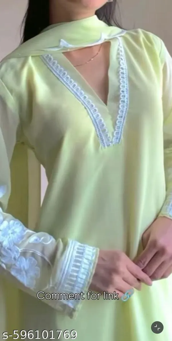 Lemon_Yellow_Faux_Georgette_With_Chikankari_Embroidery_Kurti_Set_For_Women