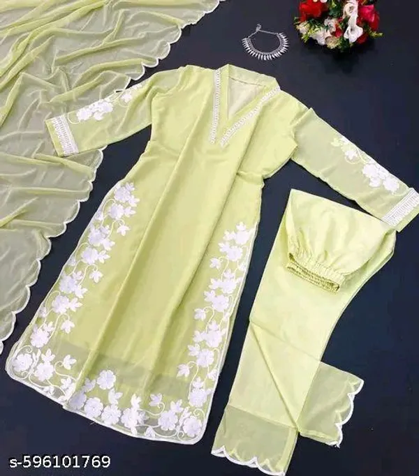 Lemon_Yellow_Faux_Georgette_With_Chikankari_Embroidery_Kurti_Set_For_Women