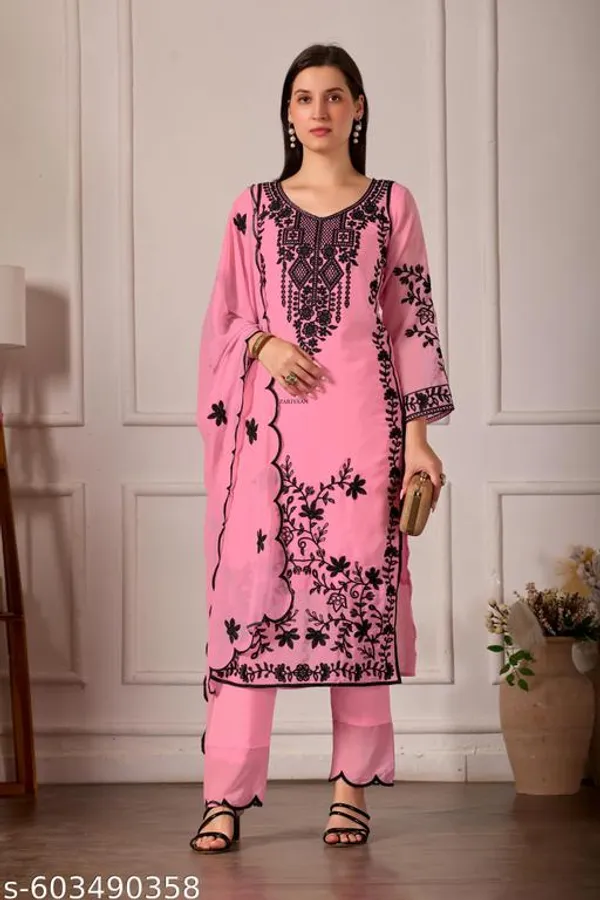 Pink_Georgette_With_Embroidery_Kurti_Set_For_Women