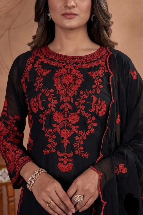 Elegant_Black_Georgette_3_Piece_Suit_Set_with_Red_Embroidery_|_Designer_Kurta_Palazzo_Dupatta_|_Festive_Wear