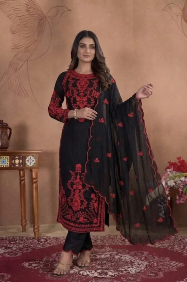 Elegant_Black_Georgette_3_Piece_Suit_Set_with_Red_Embroidery_|_Designer_Kurta_Palazzo_Dupatta_|_Festive_Wear