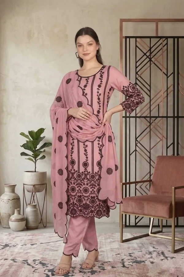 Elegant_Pink_Georgette_3_Piece_Suit_Set_with_Black_Embroidery_|_Designer_Kurta_Palazzo_Dupatta_|_Festive_Wear