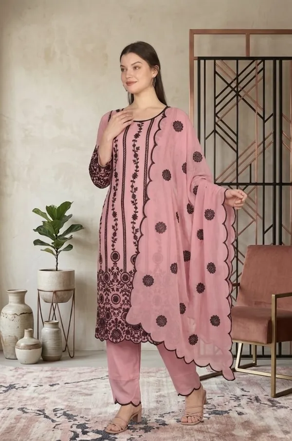 Elegant_Pink_Georgette_3_Piece_Suit_Set_with_Black_Embroidery_|_Designer_Kurta_Palazzo_Dupatta_|_Festive_Wear