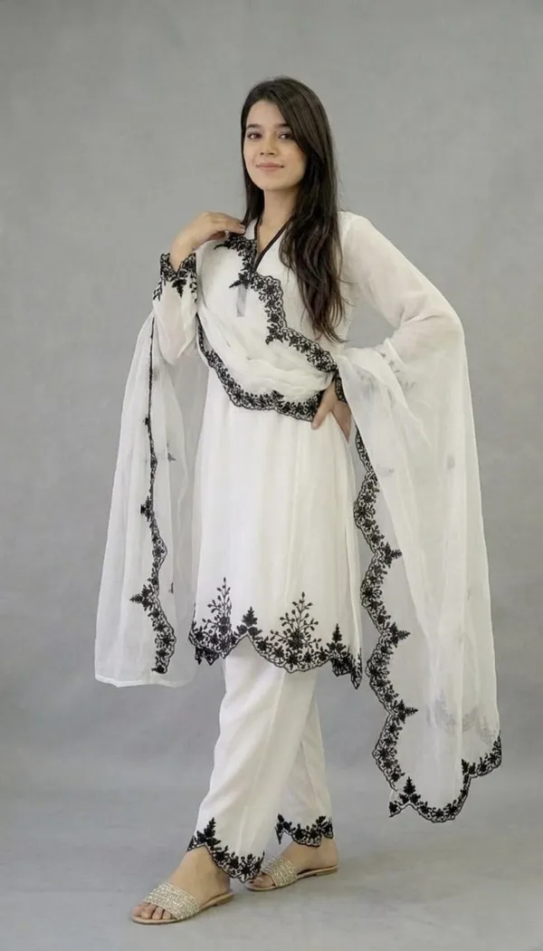 Elegant_White_Georgette_3_Piece_Suit_Set_with_Black_Embroidery_|_Kurta_Palazzo_Dupatta_|_Festive_&_Party_Wear