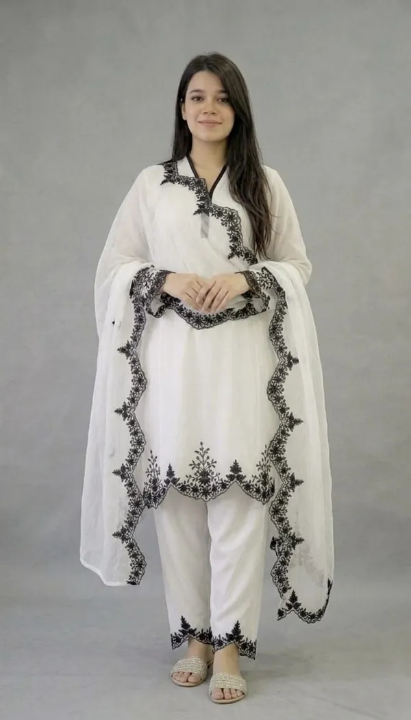 Elegant_White_Georgette_3_Piece_Suit_Set_with_Black_Embroidery_|_Kurta_Palazzo_Dupatta_|_Festive_&_Party_Wear