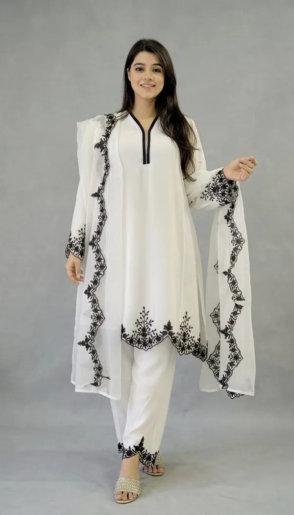 Elegant_White_Georgette_3_Piece_Suit_Set_with_Black_Embroidery_|_Kurta_Palazzo_Dupatta_|_Festive_&_Party_Wear