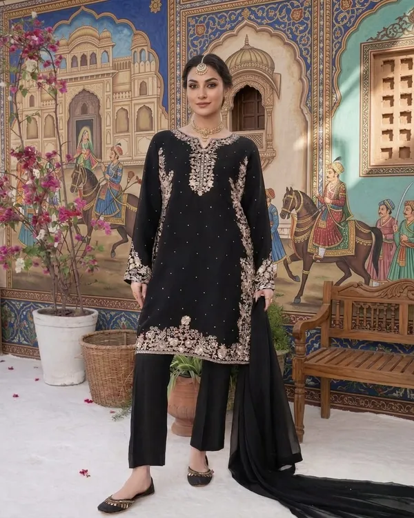 Luxury_Black_Georgette_3_Piece_Suit_Set_with_Golden_Embroidery_|_Designer_Kurta_Palazzo_Dupatta_|_Wedding_&_Festive_Wear