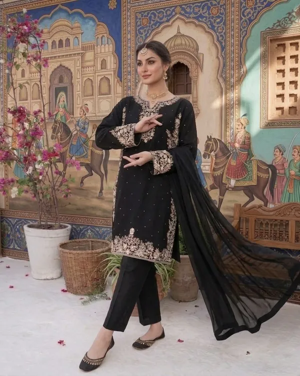 Luxury_Black_Georgette_3_Piece_Suit_Set_with_Golden_Embroidery_|_Designer_Kurta_Palazzo_Dupatta_|_Wedding_&_Festive_Wear