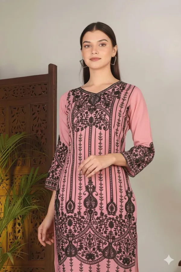Luxury_Pink_Georgette_3_Piece_Suit_Set_with_Heavy_Black_Embroidery_|_Designer_Kurta_Palazzo_Dupatta_|_Festive_Wear
