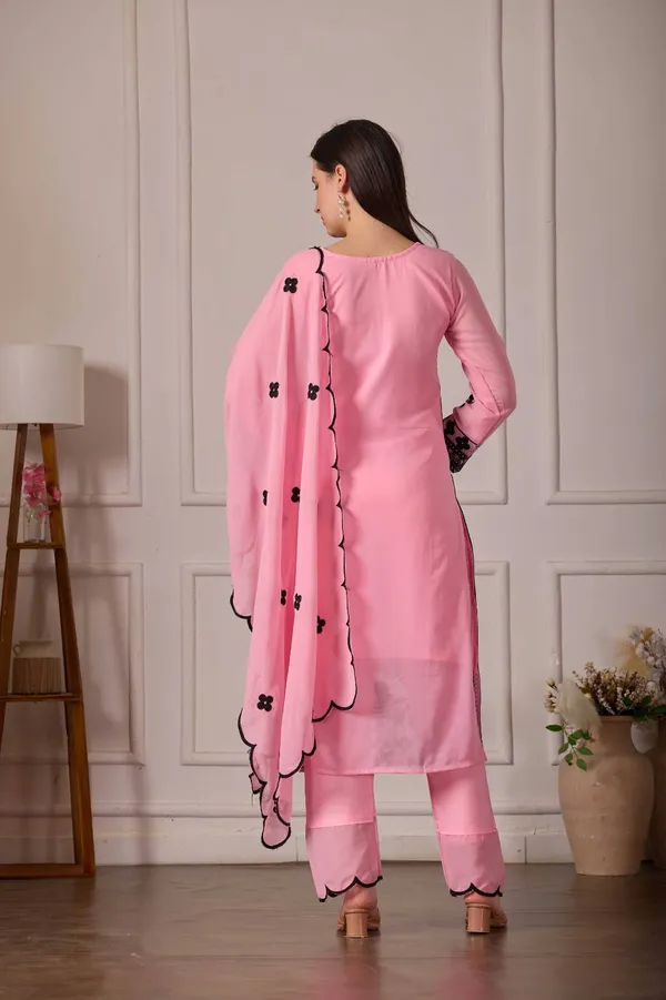 Luxury_Pink_Georgette_3_Piece_Suit_Set_with_Heavy_Black_Embroidery_|_Designer_Kurta_Palazzo_Dupatta_|_Festive_Wear