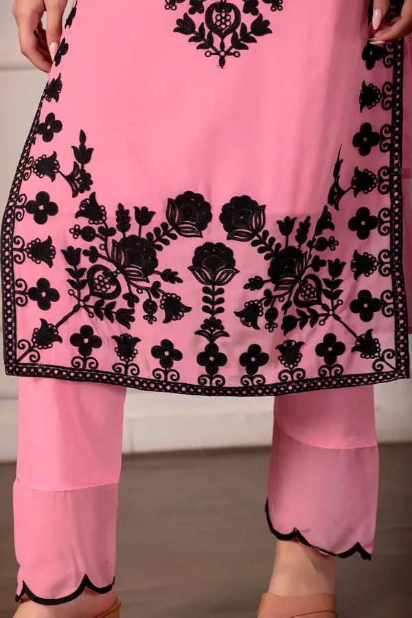 Luxury_Pink_Georgette_3_Piece_Suit_Set_with_Heavy_Black_Embroidery_|_Designer_Kurta_Palazzo_Dupatta_|_Festive_Wear