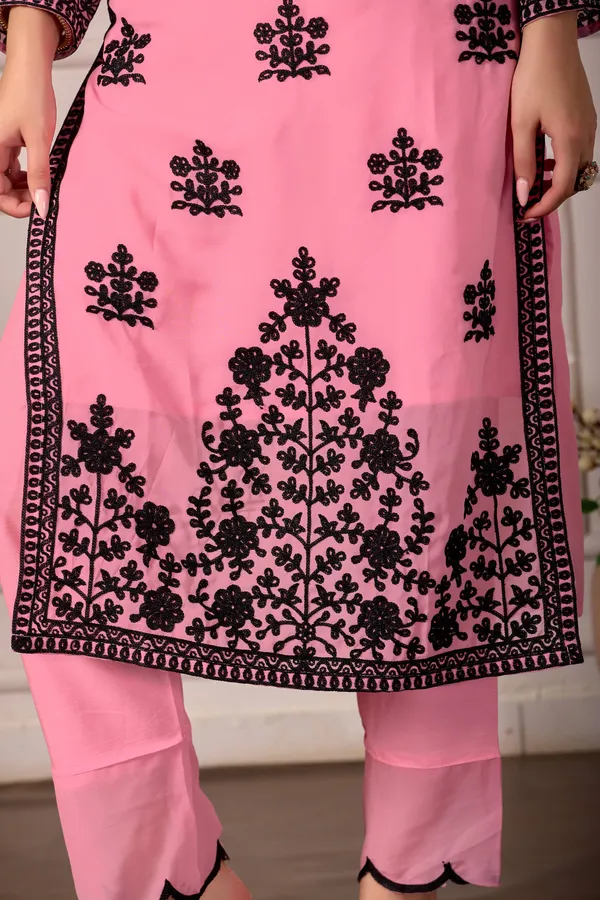 Luxury_Pink_Georgette_3_Piece_Suit_Set_with_Heavy_Black_Embroidery_|_Designer_Kurta_Palazzo_Dupatta_|_Festive_Wear
